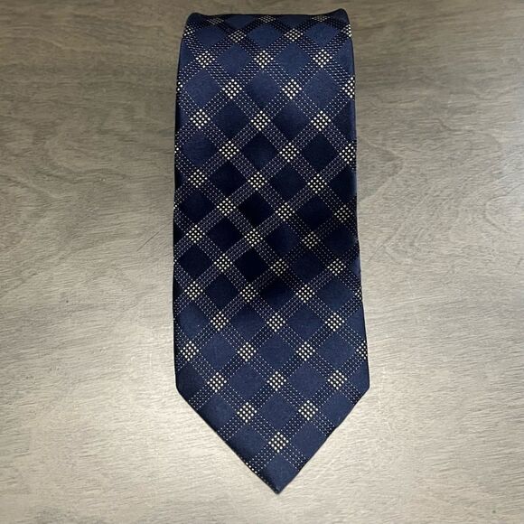 2for25 Michael Kors Silk Men Tie Blue Beige Plaid Check Classic Designer Necktie - Picture 7 of 16